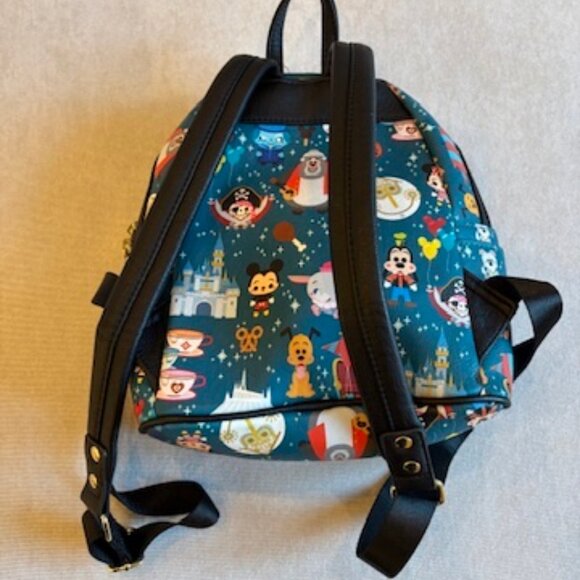 DISNEY PARKS LOUNGEFLY BACKPACK Disney Characters Blue EUC - Picture 7 of 16